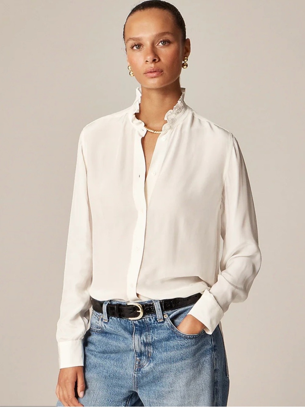 NWT J. Crew Gorgeous Cream Ruffle-Collar Blouse